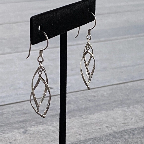 925 MA Thailand Sterling Silver Earrings Dangles Drops Art Deco Textured VTG - Picture 2 of 12